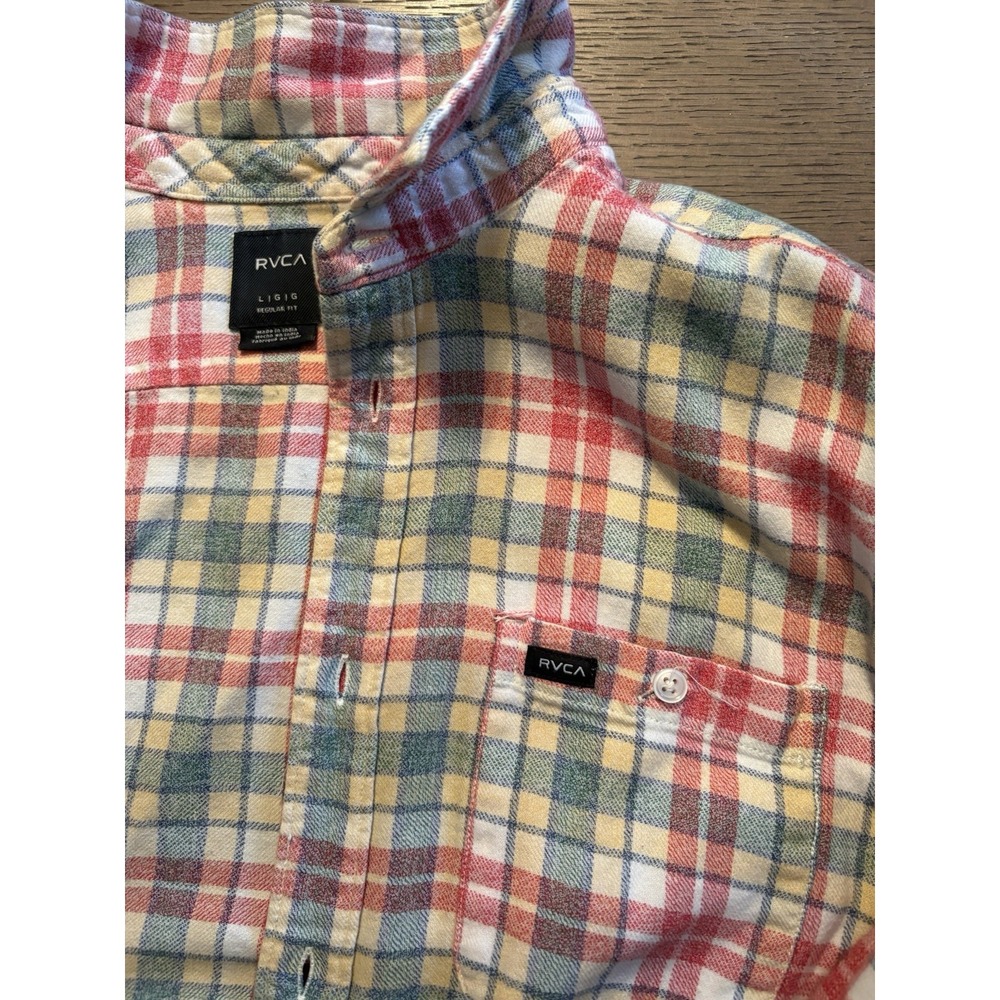 Men's RVCA Plaid Multicolor Flannel Long Sleeve Collared Shirt Button Down Large